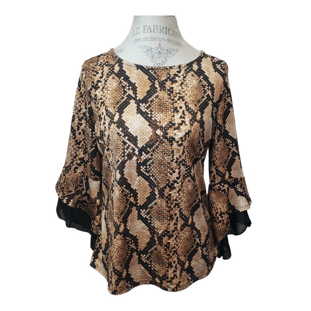 Another Reason Snake Animal Print 3/4 Sleeved Flowy Lace Blouse | Size Medium